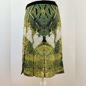 Tropical Dove Green, Black, White Pleated Skirt Ted Size 1, US Size 4 EUC